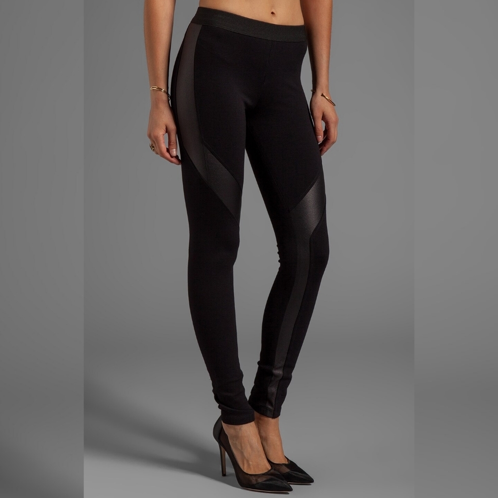 BCBGMaxAzria Luca Ponte Leggings Faux Leather Panels Black Size Medium